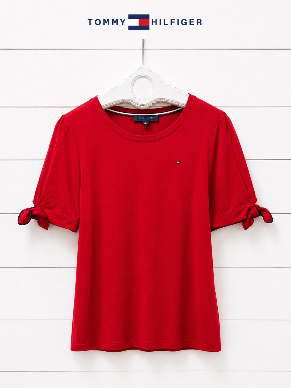 TOMMY HILFIGER Red Bow Sleeve Top Size M